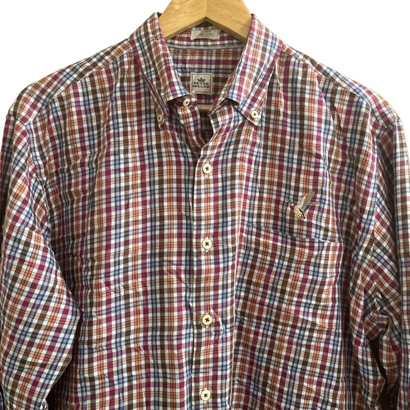 Peter Millar Shirt Mens Large Plaid Long Sleeve Embroidered Duck Mallard - Picture 1 of 6